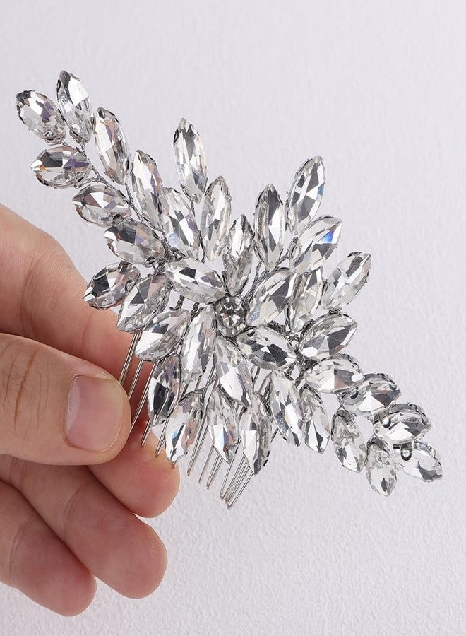 Rumtock Crystal Beads Silver Hair Comb for Wedding Brides Women Banquet Hair Accessories Vintage Gold Headpiece (Silver) - Image 1